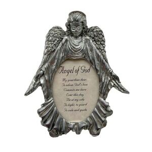 VTG Small Angel Pewter and Glass Guardian Angel Prayer Photo Frame 4" Made USA